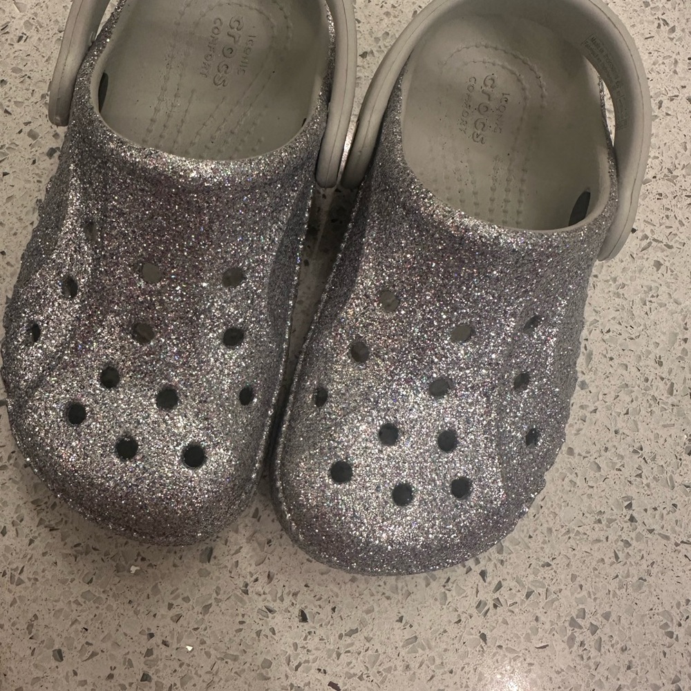 CROCS Silver Sandals with Glitter Finish